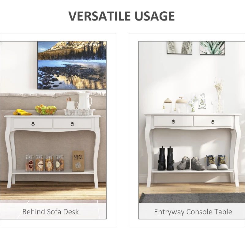 HOMCOM Konsolentisch Konsole Sideboard mit 2 Schubladen Holzfüße Flur Weiß 100x33x75cm