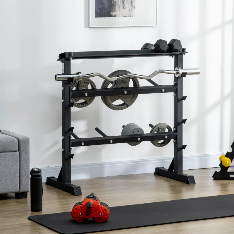 HOMCOM Hantelständer, für Hantelscheiben, Ablage für Stangen, bis 150 kg, Stahl, schwarz, 100 x 55 x 102cm