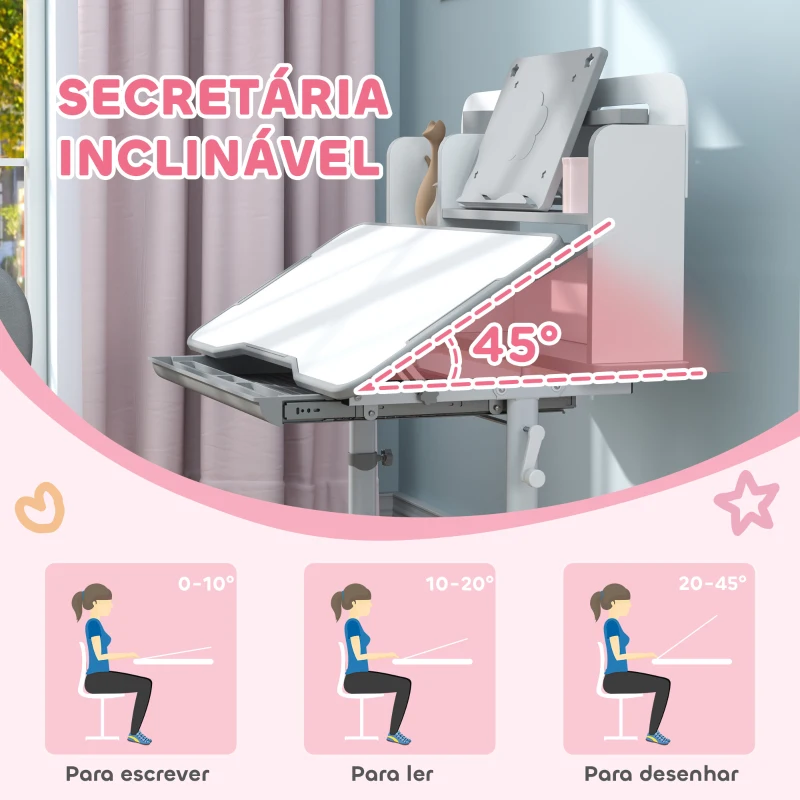 AIYAPLAY Conjunto de Secretária e Cadeira para Crianças Secretária Infantil Altura Ajustável 80x55x107,5 cm Cinza