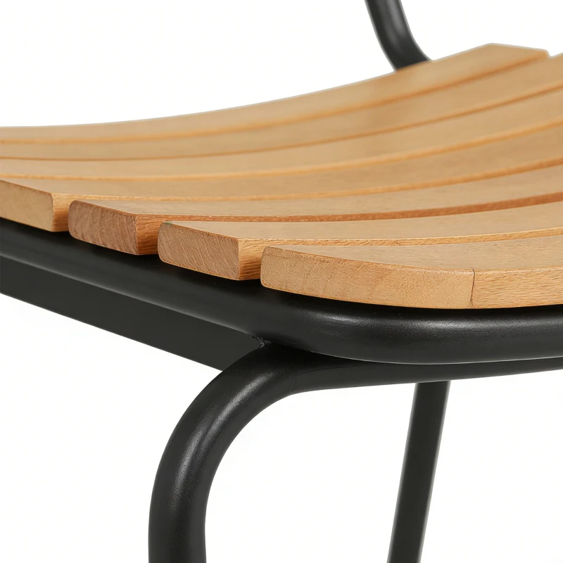 Outsunny Lot de 2 Chaises de Jardin Empilables, Assise et Dossier en Bois Massif à Lattes, Cadre en Acier, 61x47x81cm, Naturel