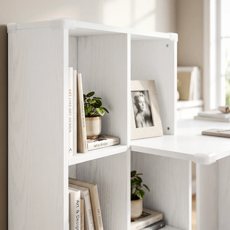 HOMCOM Bureau d'ordinateur avec bibliothèque 4 compartiments et tiroir verrouillable, 126 x 50 x 109 cm, grain de bois blanc