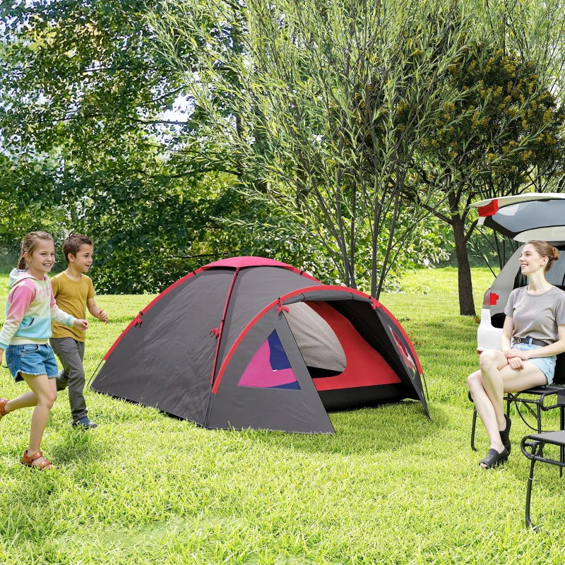 Outsunny Campingzelt für 2 Personen leicht, stabil wasserdicht UV 50+ mit Vordach Tür Fenster, Bodenplane Grau(m-10)