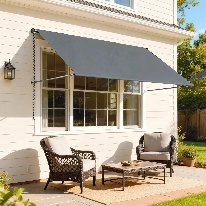 Outsunny Store banne manuel auvent rétractable Inclinaison réglable 195 x 120 cm protection UV aluminium polyester gris foncé