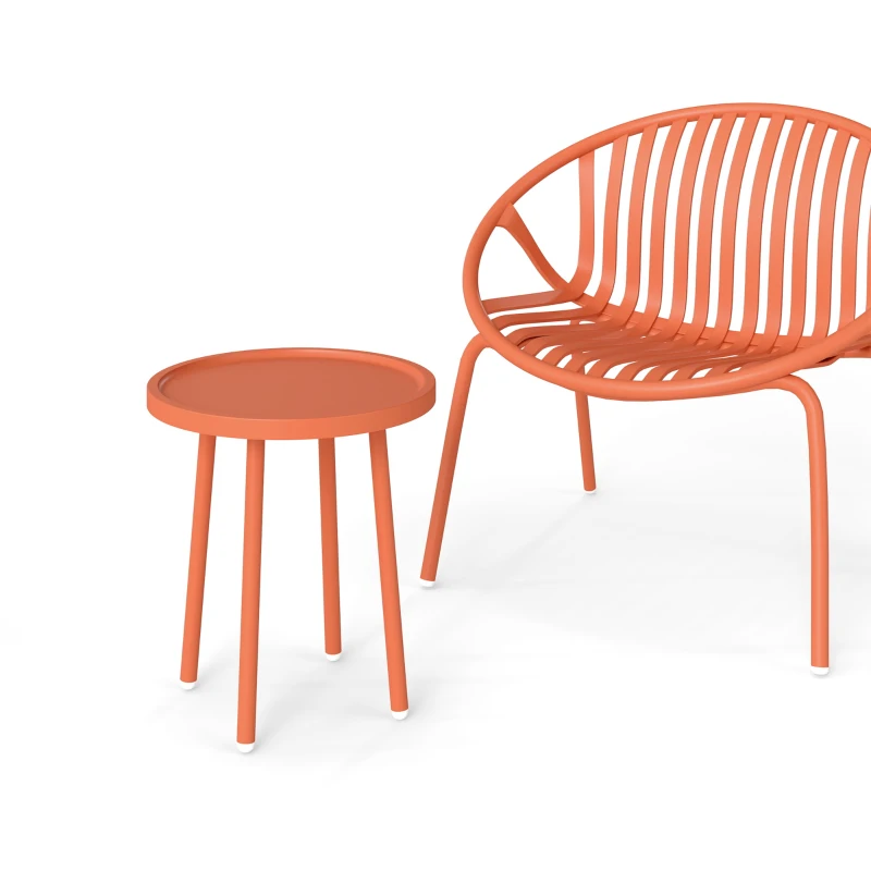 Outsunny Salon de Jardin Ensemble Bistro 3 Pièces Table Basse à Plateau Concave Acier et Polypropylène 80x70x75cm Rouge Brique