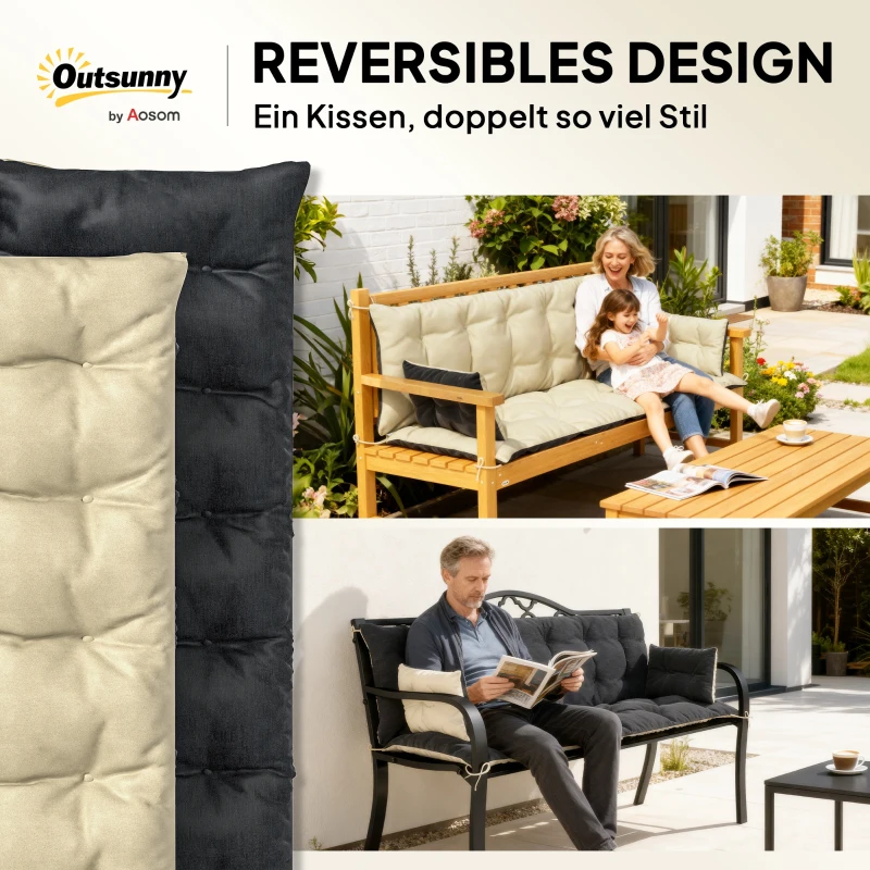 Outsunny Outdoor-Kissen-Set für Bank oder Hollywoodschaukel, zweifarbig, Polyester, Schaumstoff, 180 x 110 x 8 cm, Beige
