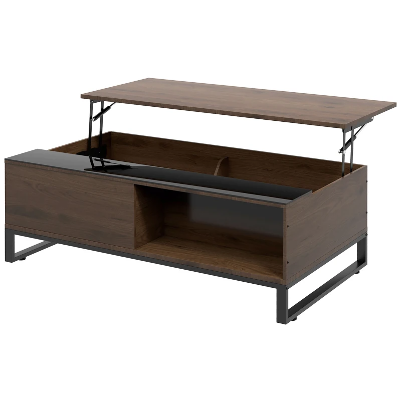 HOMCOM bijzettafel met liftfunctie, verborgen opbergvak, walsnushoutlook, stalen frame, 102 x 58 x 35,5 cm(m-10)