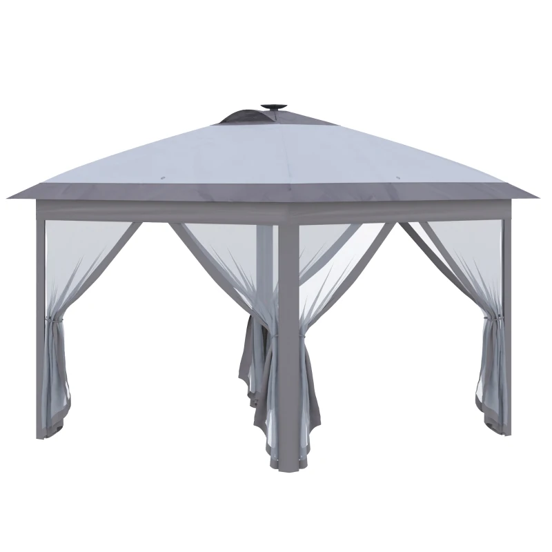 Outsunny 3,3 x 3,3 m Faltpavillon mit LED-Beleuchtung, Meshvorhänge, Tragetasche, Grau