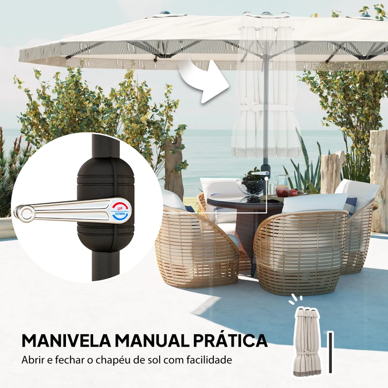 Outsunny Chapéu de Sol Duplo 4,5x2,7 m para Terraço Exterior com Manivela Manual, Resistente à Água e Proteção UV30+ - Creme