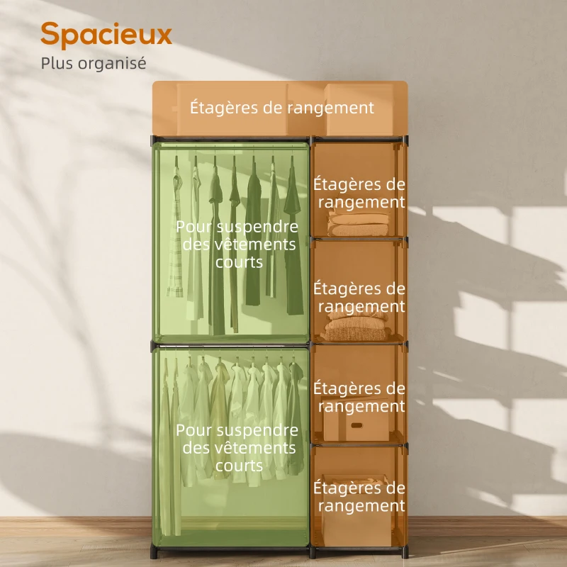 HOMCOM Armoire de rangement, penderie portable avec 3 barres de suspension et 4 étagères, 142 x 43 x 185 cm, noir