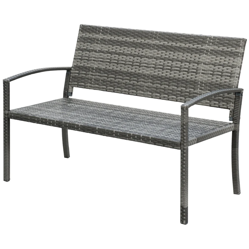 Outsunny tuinbank, rotanlook, met stalen frame, voor 2 personen, grijs, 122 x 60 x 87 cm