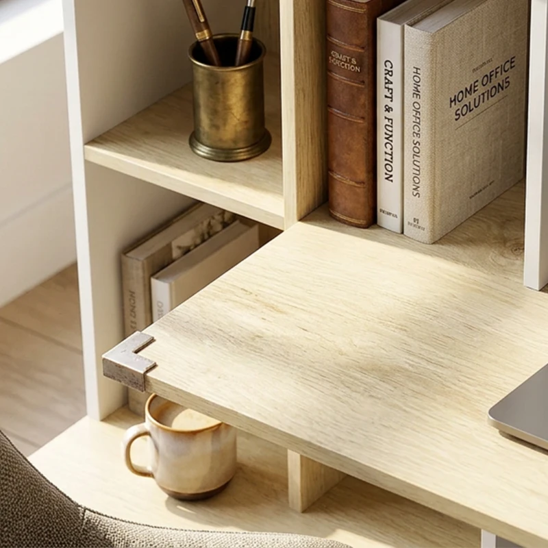 HOMCOM Bureau d'ordinateur avec bibliothèque 4 compartiments et tiroir verrouillable, 126 x 50 x 109 cm, chêne et blanc