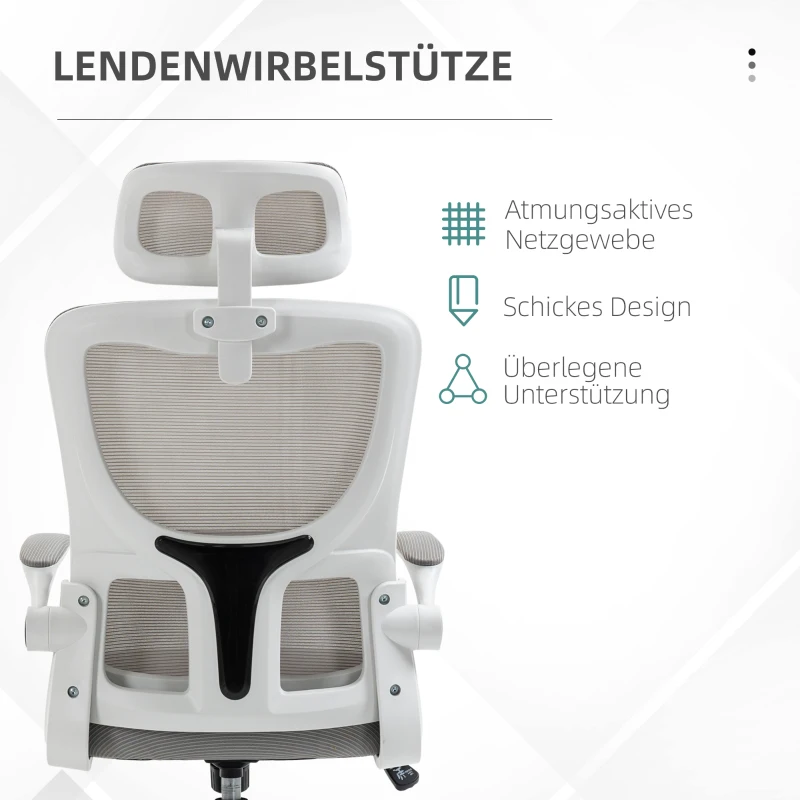 Vinsetto Bürostuhl, höhenverstellbar, neigbare Rückenlehne, verstellbare Kopfstütze, bis 120 kg, 60x59x114-122 cm, Grau(m-6)