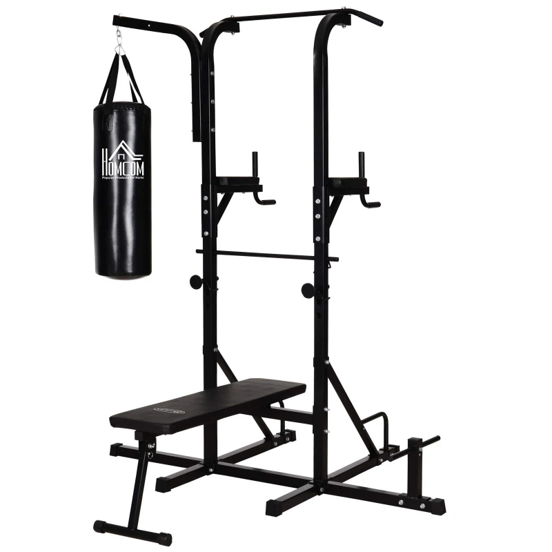 HOMCOM Dipstation krachtstation trainingsapparaat multifunctionele bokszak opklapbaar staal
