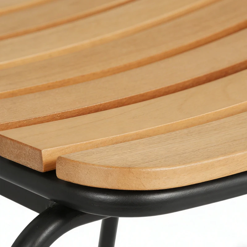Outsunny Lot de 2 Chaises de Jardin Empilables, Assise et Dossier en Bois Massif à Lattes, Cadre en Acier, 61x47x81cm, Naturel