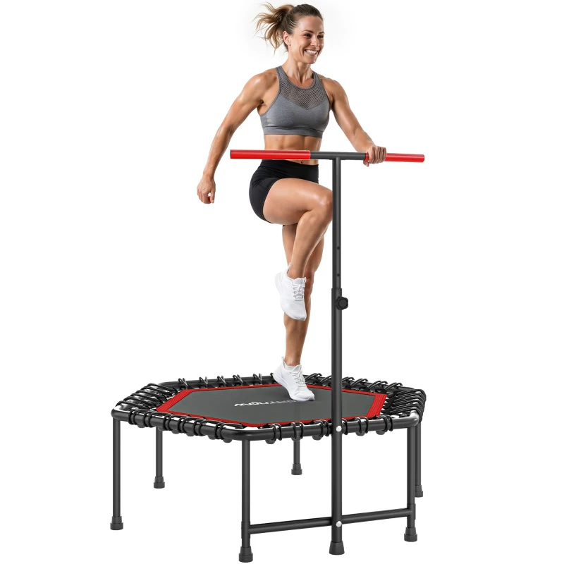 SPORTNOW Trampoline de fitness 114 cm, cordes élastiques, poignée réglable 3 positions, trampoline d'exercice silencieux, rouge