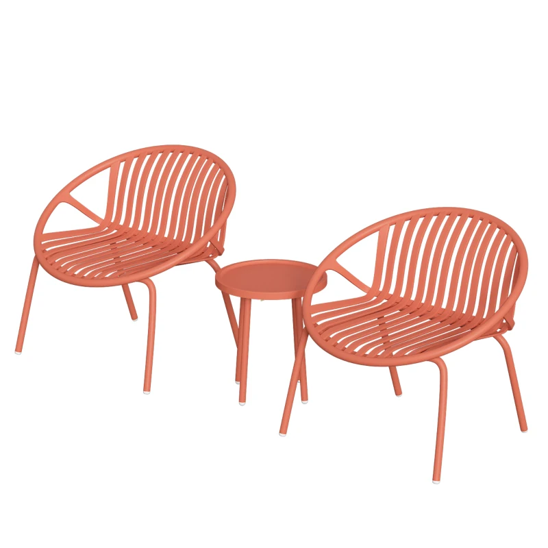 Outsunny Salon de Jardin Ensemble Bistro 3 Pièces Table Basse à Plateau Concave Acier et Polypropylène 80x70x75cm Rouge Brique