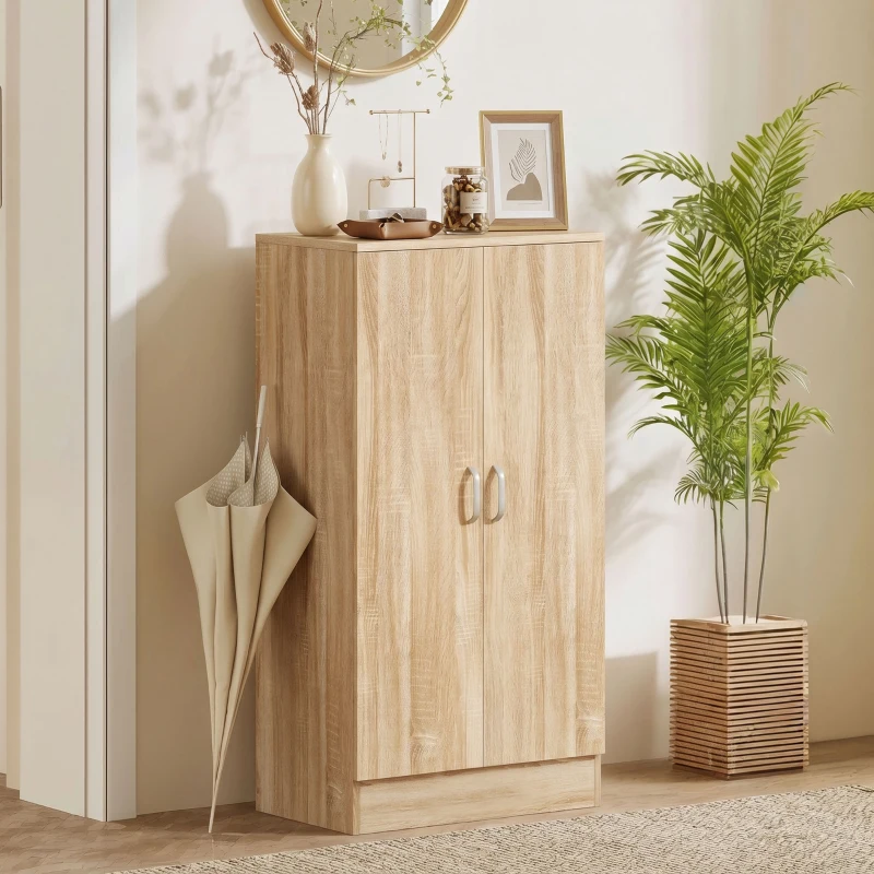 HOMCOM Schuhschrank mit 2 Türen, 6 verstellbare Regalböden, Soft-Close-Scharniere für 14 Paar Schuhe, Naturholz