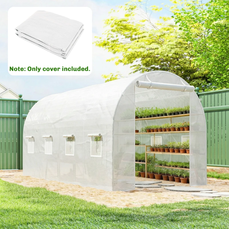Outsunny Gewächshausfolie 4 x 2 m, wasserdicht Gartenfolie mit Tür, 8 Fenster, UV Schutz, Reißfest Polyethylen NUR Folie Weiß