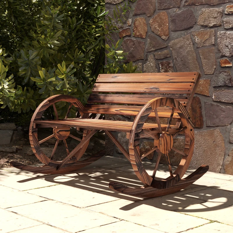 Outsunny Garten-Schaukelbank, 2-Personen-Schaukel, mit radförmigen Armlehnen, für Balkon, Garten, Terrasse, carbonisiert.