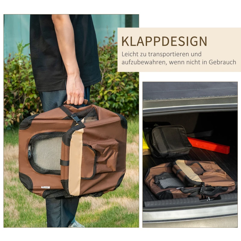 PawHut Hundetasche Hundetransporttasche, 3 Eingänge, faltbar, 50,5 x 33,5 x 35, Braun + Beige