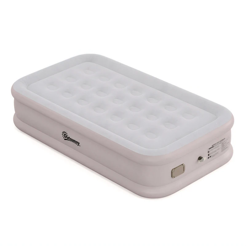 Outsunny Matelas Gonflable, Pompe Électrique Intégrée, Surface Floqué , Imperméable 5000 mm, Sac Transport, 190x97x39cm, Kaki