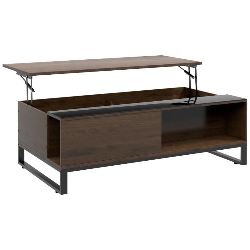 HOMCOM bijzettafel met liftfunctie, verborgen opbergvak, walsnushoutlook, stalen frame, 102 x 58 x 35,5 cm(m-11)