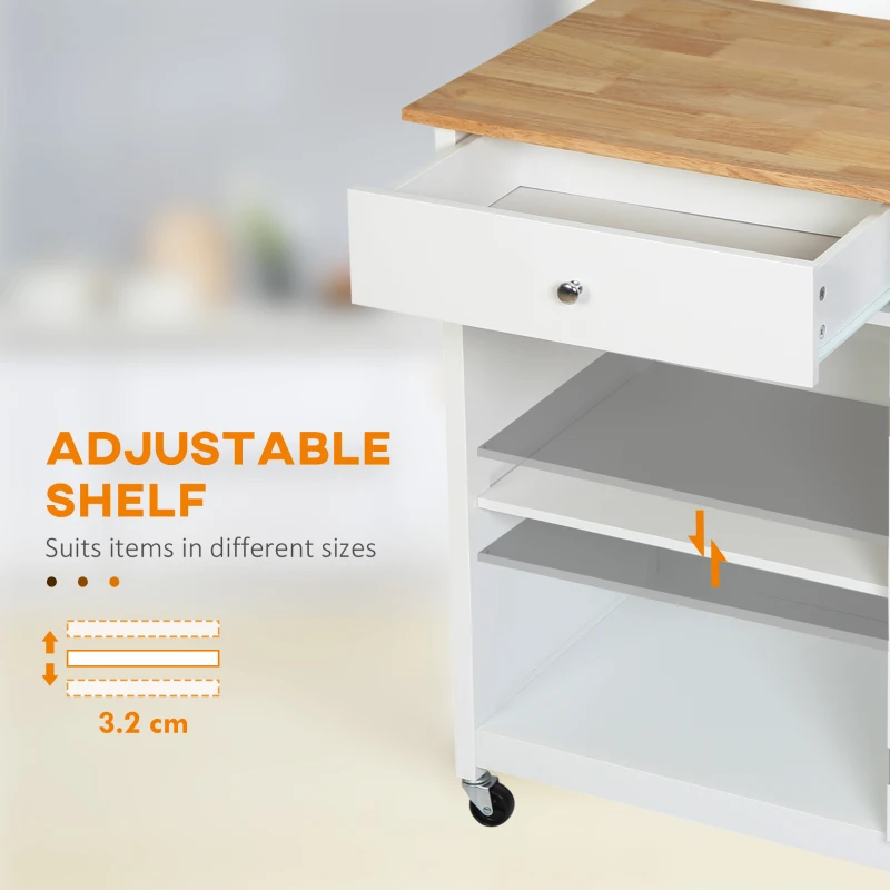 HOMCOM Küchenwagen Küchenrollwagen Servierwagen mit Räder Schublade Weinablage MDF Gummiholz Weiß+Eiche 67 x 48 x 86,5 cm