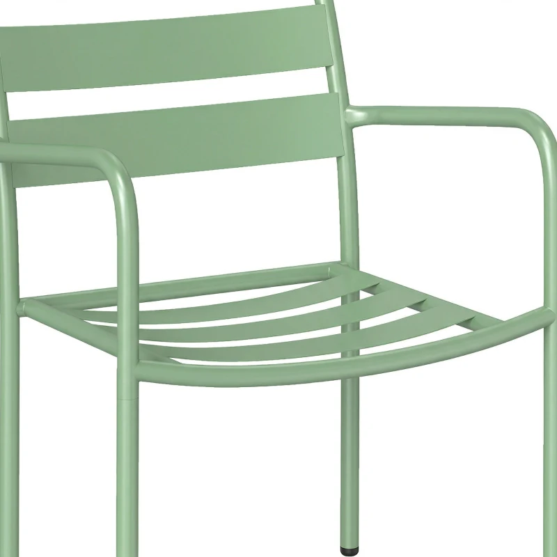 Outsunny Ensemble bistrot de jardin 3 pièces - table basse en verre trempé et 2 chaises à lattes, cadre en acier galvanisé, vert