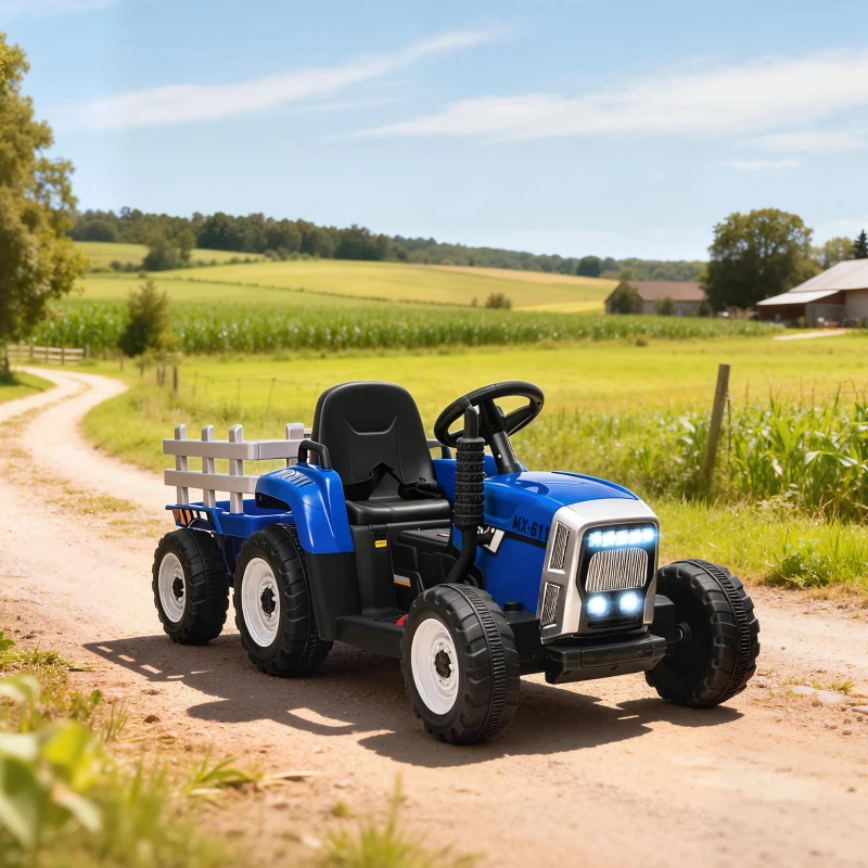 HOMCOM Tracteur électrique avec remorque amovible, pour enfants de 3 à 6 ans avec télécommande MP3 musique affichage lumières(m-2)