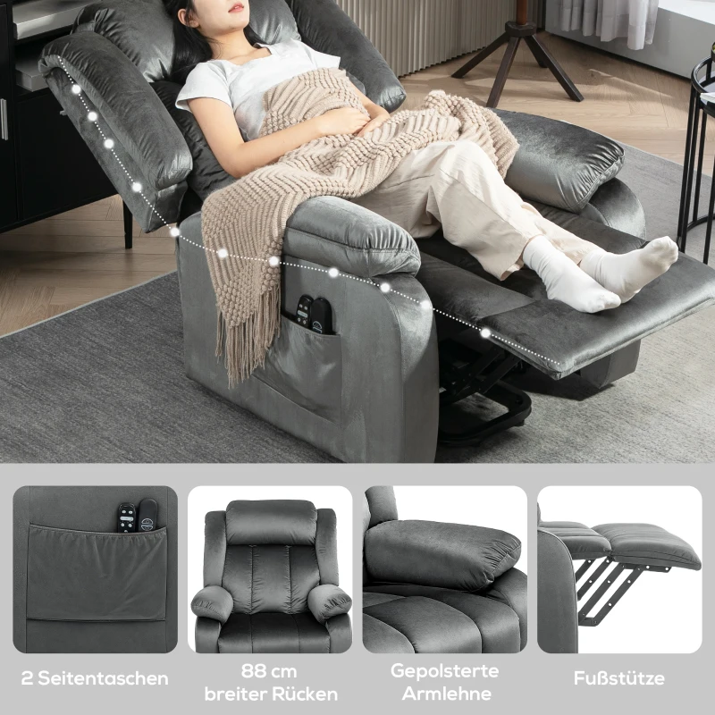 HOMCOM Aufstehsessel mit Massagefunktion und Lendenheizung, Recliner-Sessel mit Fernbedienungen und Seitentaschen, Braun