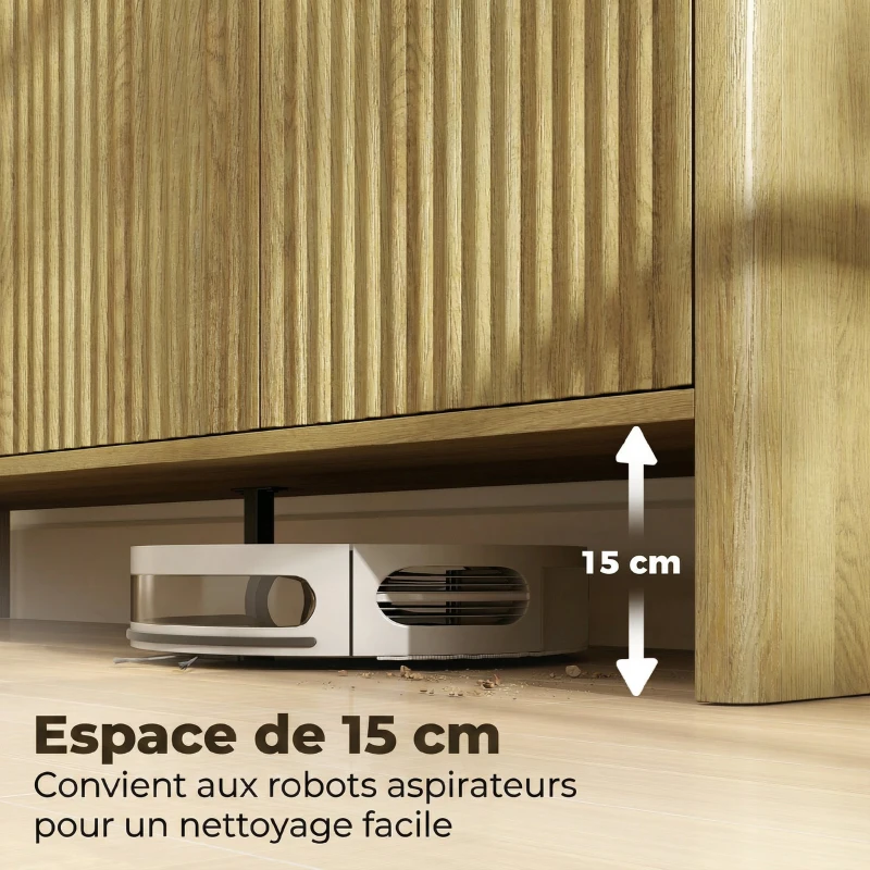 HOMCOM Buffet salon, meuble de rangement avec 4 portes rainurées, étagère réglable, ouverture par pression, 147x40x77cm, chêne