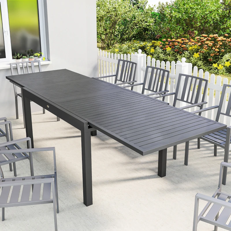 Outsunny Table de Jardin Extensible Grande Capacité 6-10 Personnes avec Rallonge 135-270cm pour Jardin et Balcon Aluminium Gris