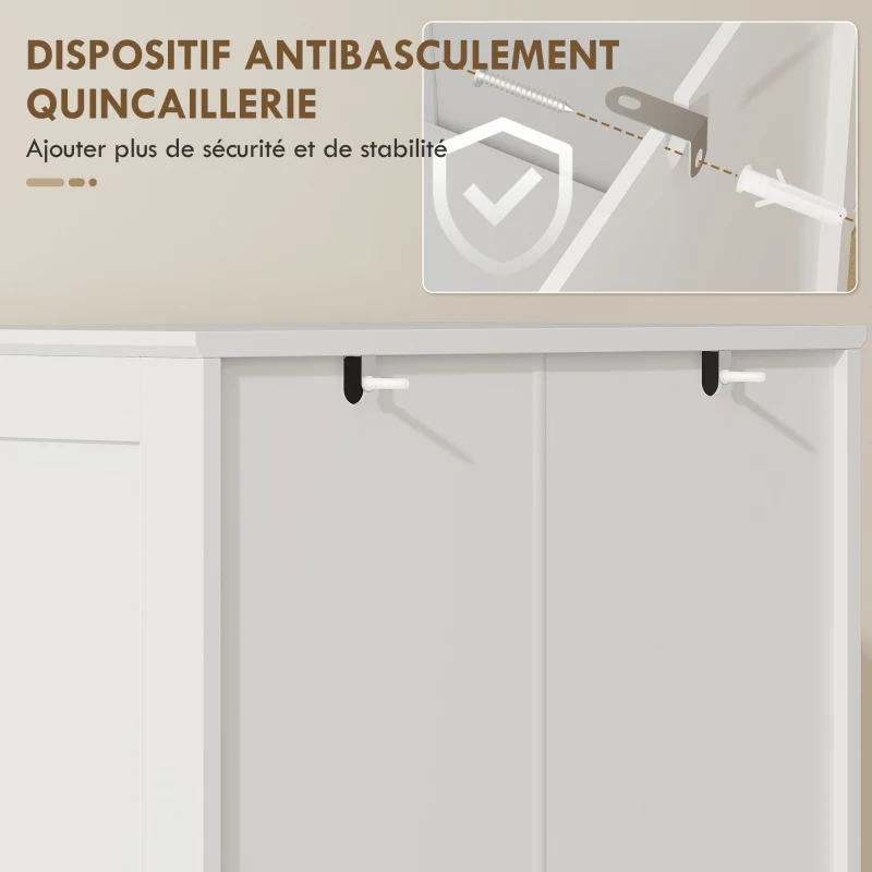 HOMCOM Buffet haut cuisine, vaisselier vitrine en acrylique, 4 portes, 10 compartiments, 8 porte-racks, 60 x 40 x 162 cm, blanc
