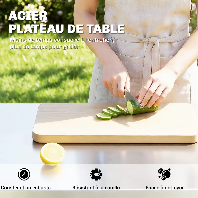 Outsunny Desserte jardin chariot de barbecue sur roulettes plateau en acier inoxydable Porte-Serviettes, 140,5 x 68 x 89 cm Noir