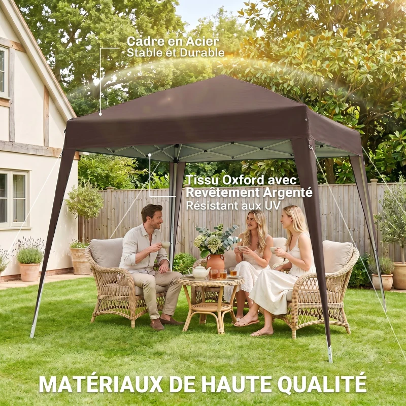 Outsunny Tonnelle Barnum de Jardin Pop-up Pliant 2,4 x 2,4 m Acier Polyester Sac de Transport Chocolat