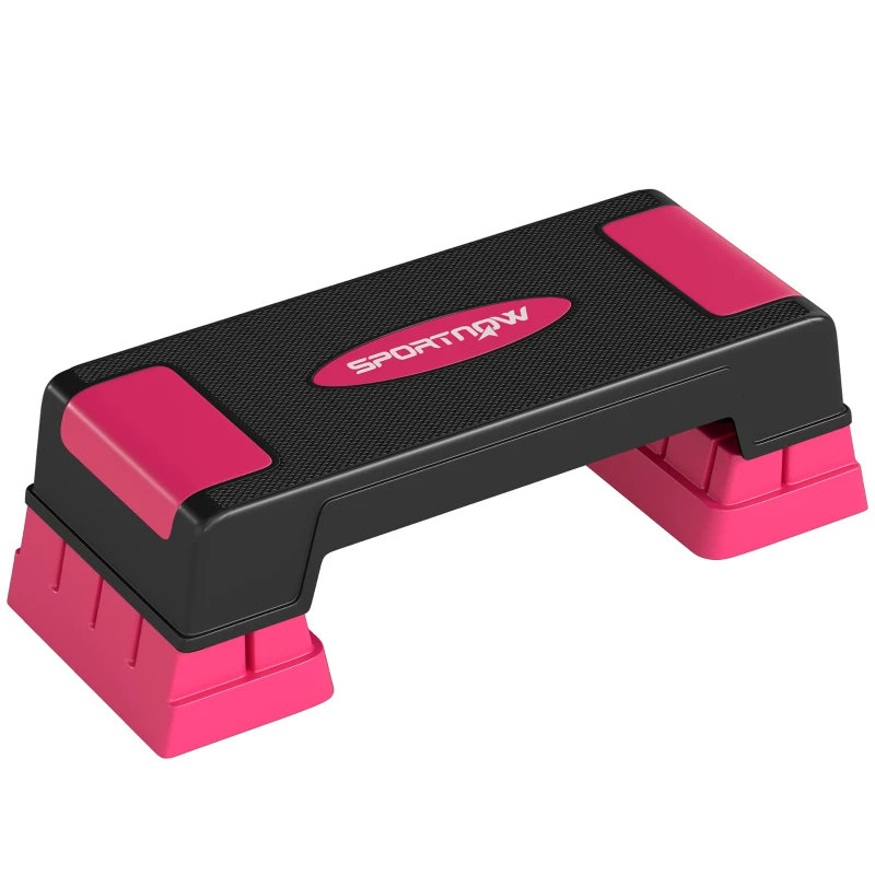 SPORTNOW Steppbrett höhenverstellbar Fitness Aerobic Stepper mit 3 Stufen (12/17,5/22,5 cm), Anti-Rutsch-Matte Schwarz+Rosa
