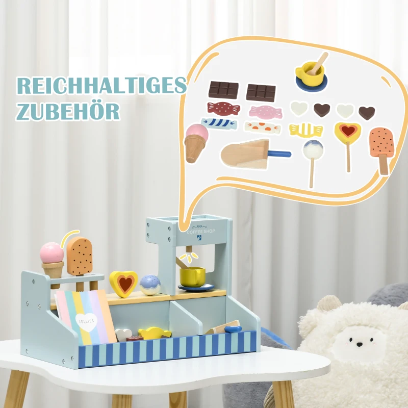 AIYAPLAY IJssalon Houten Speelgoed – 18-delige IJsetenset voor Kinderen, Accessoires voor Kinderkeuken, IJstoonbank, Rollenspel, Speelgoedwinkel, Montessori Speelgoed voor Jongens en Meisjes 2-5 Jaar