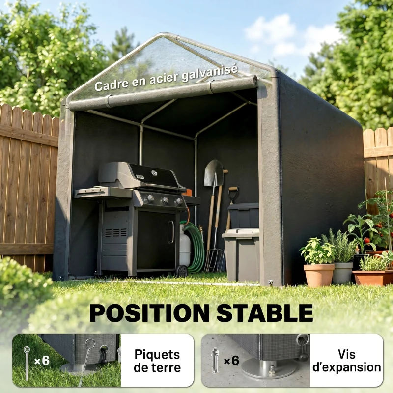 Outsunny Abri de jardin tente de stockage portable abri de vélo garage pour extérieur avec cadre en acier galvanisé grande porte