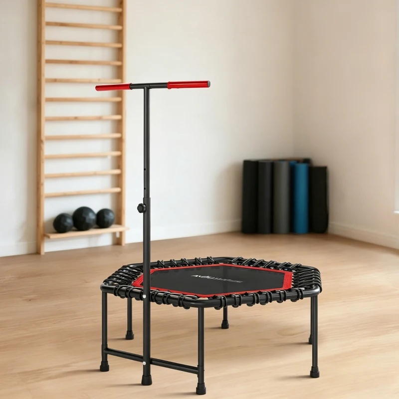 SPORTNOW Trampoline de fitness 114 cm, cordes élastiques, poignée réglable 3 positions, trampoline d'exercice silencieux, rouge