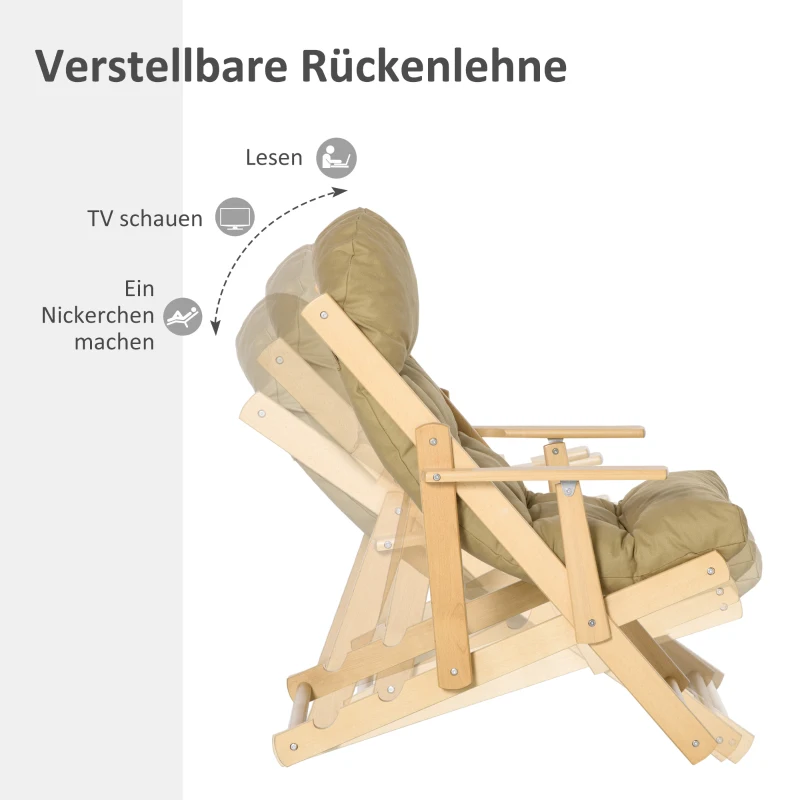 HOMCOM Accentfauteuil, relaxfauteuil, verstelbare rugleuning, beukenhouten frame, tot 120 kg, bruin(m-4)