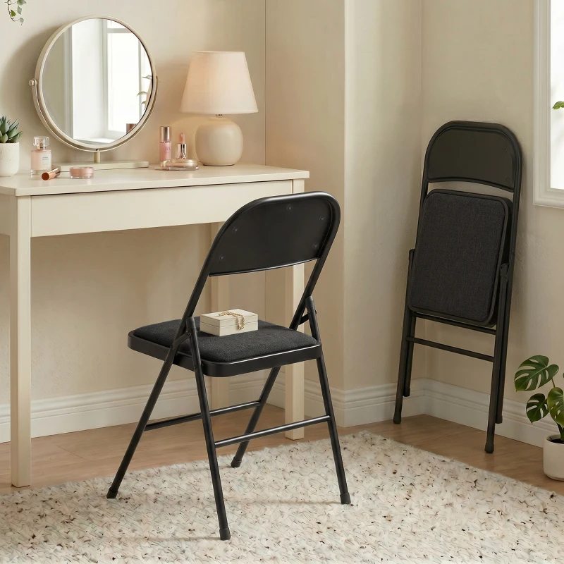 HOMCOM Lot de 2 chaises pliantes chaises de salle à manger portables cadre en acier dim. 45l x 46P x 78H cm noir