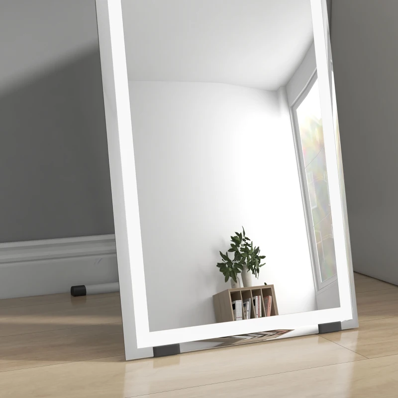 HOMCOM Staande spiegel Wandspiegel, volledige lichaamsspiegel, met LED's, 40 cm x 150 cm, Wit + Zilver