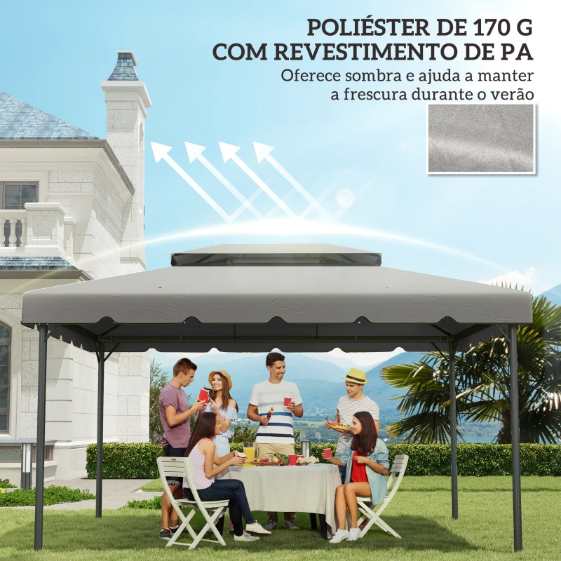 Outsunny Toldo de Substituição para Pérgola 400x300 cm com Duplo Teto e 8 Orifícios de Drenagem Cinza Claro