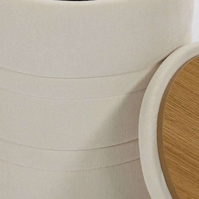HOMCOM Pouf de Rangement en Chenille avec Couvercle, Tabouret Rond pour Salon et Chambre, Beige