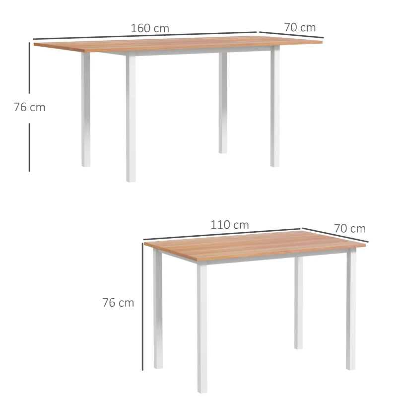 HOMCOM Eettafel voor 6 personen, Keukentafel, Uitschuifbaar, Inklapbaar, Bruin + Wit(m-3)