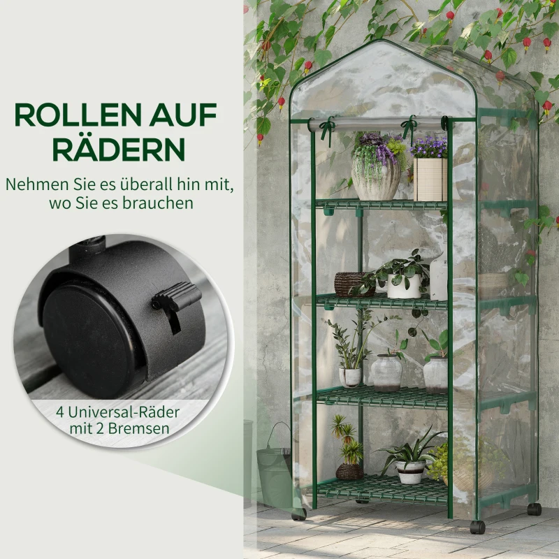 Outsunny Foliekas, broeikas, mini-kas, plantenhuis, kweekbed, 4 schappen, 69 x 50 x 165 cm, Transparant(m-5)