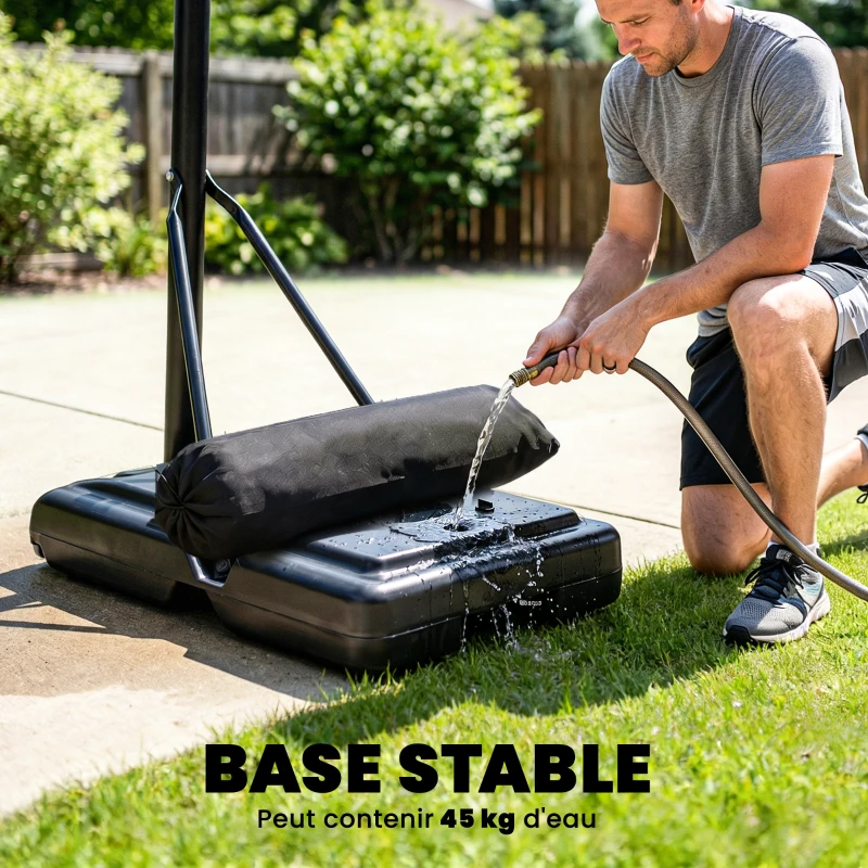 SPORTNOW Panier de Basketball sur Pieds avec Hauteur Réglable de 1,35 à 3,05 m avec Roues, Base de Lestage et Sac de Sable, Bleu