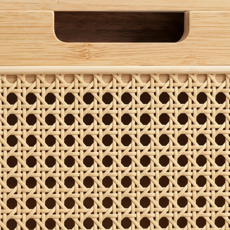 HOMCOM Banc chaussures entrée, banc de rangement en bambou, assise rembourrée, porte en rotin et étagère réglable, bois naturel