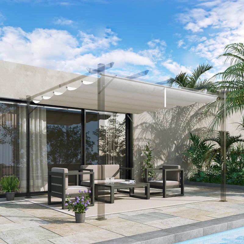 Outsunny Toile de toit pour pergola tonnelle rétractable de 3 x 3 m - toile uniquement 250 x 255 cm crème