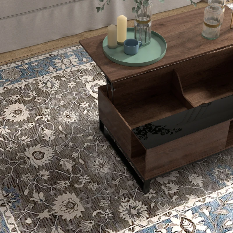 HOMCOM bijzettafel met liftfunctie, verborgen opbergvak, walsnushoutlook, stalen frame, 102 x 58 x 35,5 cm(m-8)